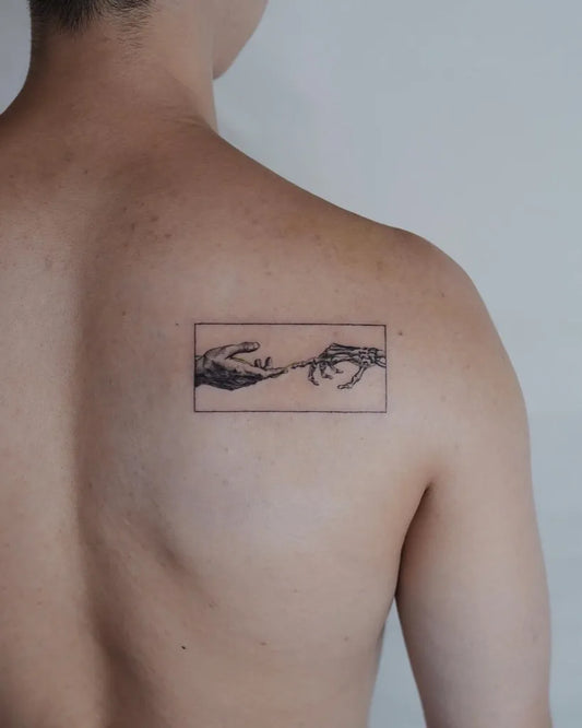 Small Black and Grey Hands on Men Shoulder Tattoo by @inkwithlemon