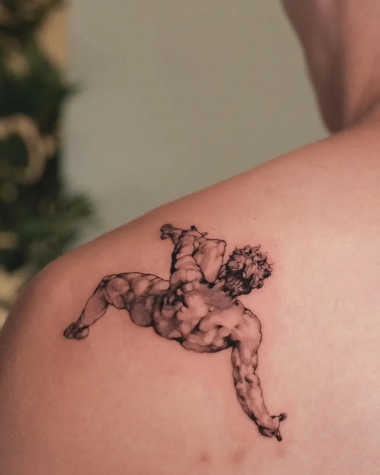 Small Black and Grey Icarus on Men Shoulder Tattoo by @hep_aom