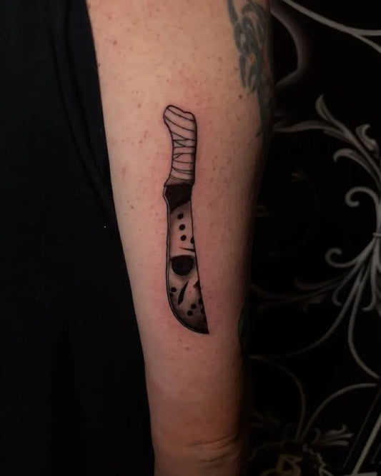 Small Black and Grey Knife Tattoo on Women Arm by @tattoosbyspookysammie