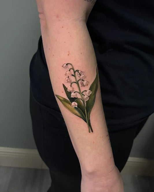 Small Black and Grey Lily of the Valley on Women Arm Tattoo by @saratattoo1