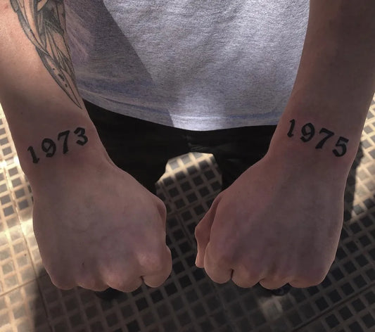 Small Black and Grey Numbers Tattoo on Men Wrists by @braudestatt2