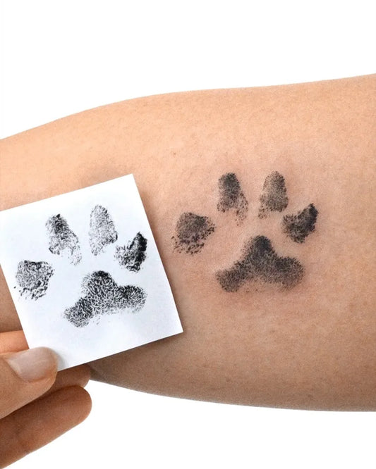 Small Black and Grey Paw Print Tattoo on Women Forearm by @tattooist_kimria