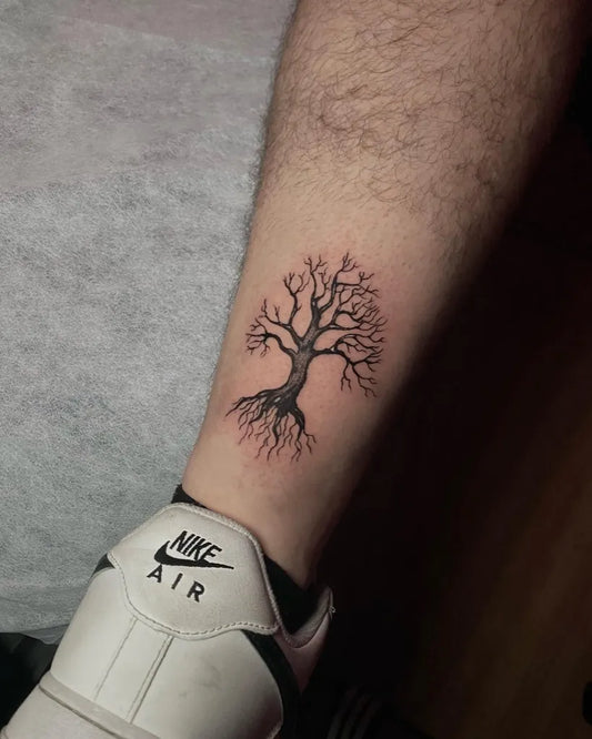 Small Black and Grey Poison Tree on Men Ankle Tattoo by @mtztntdr