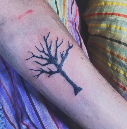 Small Black and Grey Poison Tree on Men Arm Tattoo by @anneeartista