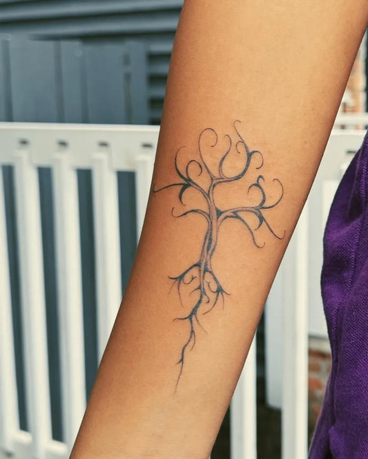 Small Black and Grey Poison Tree on Women Arm Tattoo by @tattoosbyeleanor