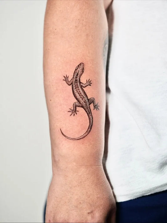 Small Black and Grey Salamander Tattoo on Men Arm by @noselodigasaama