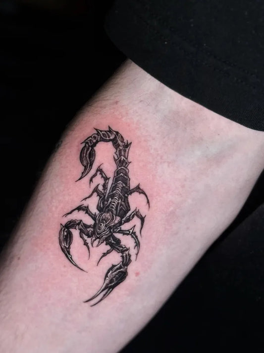 Small Black and Grey Scorpion on Men Arm Tattoo by @dxcotatts