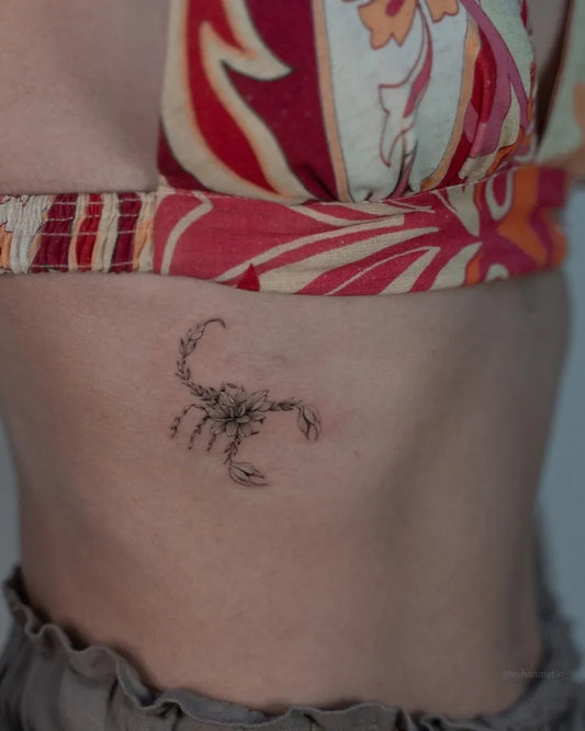 Small Black and Grey Scorpion on Women Side Tattoo by @studiosolyt