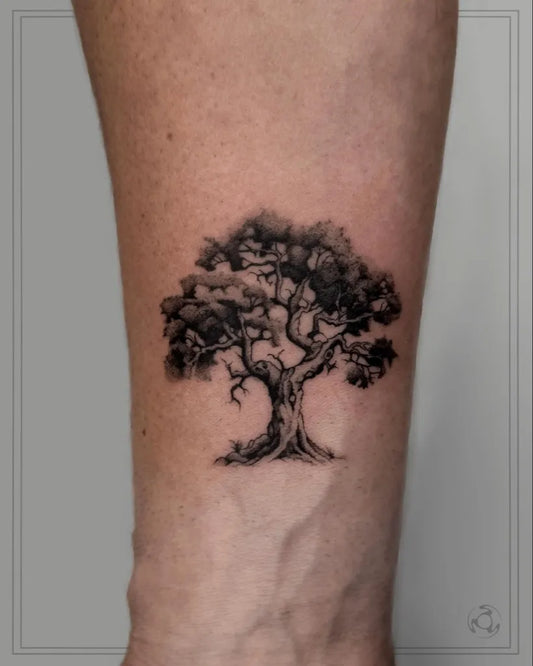 Small Black and Grey Tree Tattoo on Women Arm by @nykut
