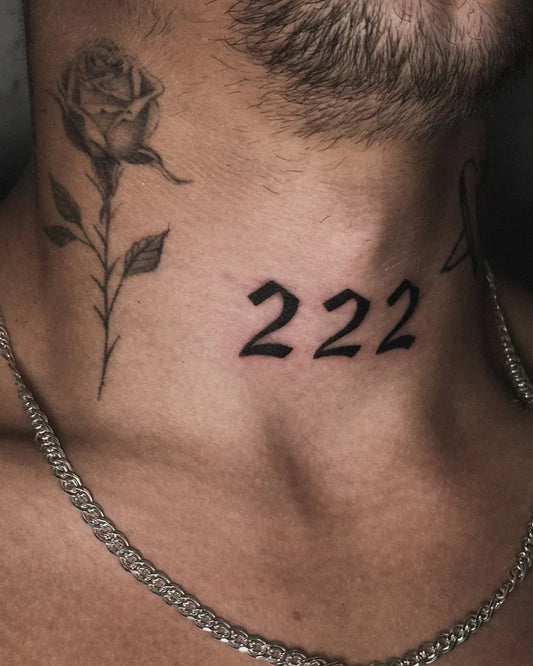 Small Blackwork 222 Tattoo on Men Throat by @banditotatz