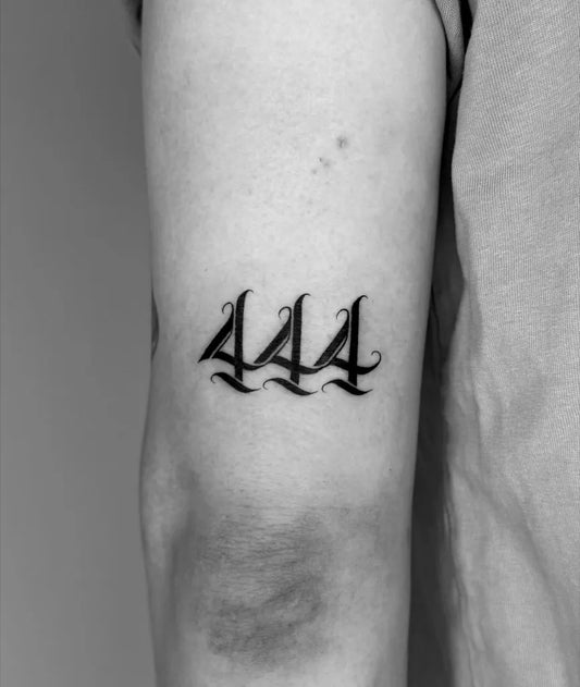 Small Blackwork 444 on Men Arm Tattoo by @_ink.yan_