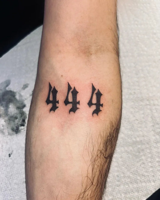 Small Blackwork 444 on Men Arm Tattoo by @riquelme.tattooslv