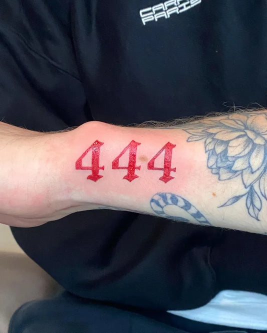 Small Blackwork 444 on Men Wrist Tattoo by @sickoftatts