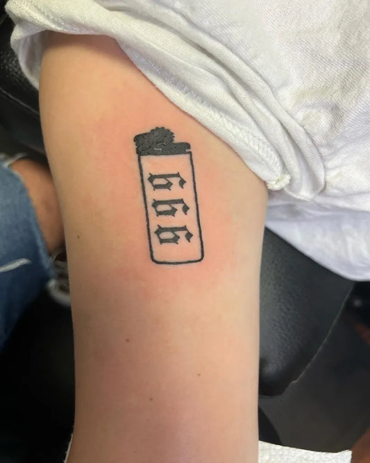 Small Blackwork 999 Lighter Tattoo on Women Arm by @aron.g_13tattoo