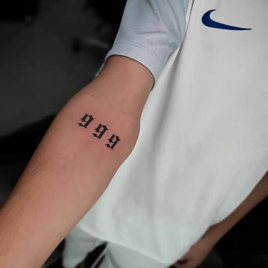 Small Blackwork 999 Tattoo on Men Arm by @soji_officiall