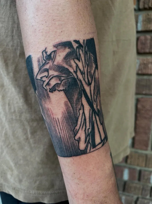 Small Blackwork AbstractFloral on Men Arm Tattoo by @tattoosbyrish