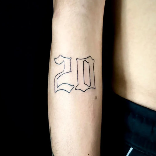 Small Blackwork Bold Number Tattoo on Men Forearm by @skullink_tattoo