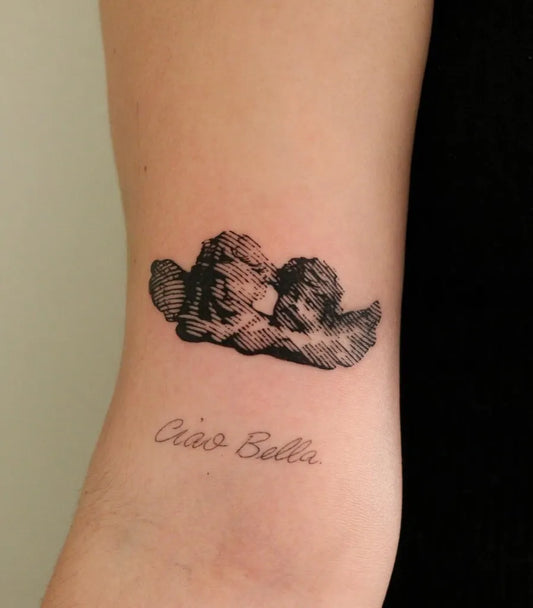 Small Blackwork Cherubs Tattoo on Women Arm by @6o9ang