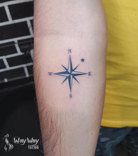 Small Blackwork Compass on Men Arm Tattoo by @whywhy_tattoo