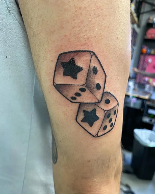 Small Blackwork Dice Tattoo on Men Arm by @kylerogerstattoos
