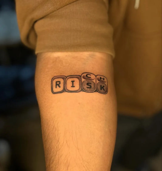 Small Blackwork Dice Tattoo on Men Forearm by @ink.bychance