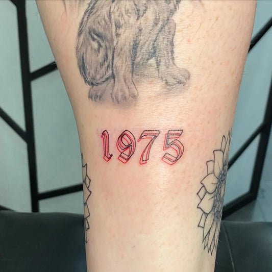 Small Blackwork Dog Sunflower 1975 Tattoo on Women Leg by @mamooodi_ink