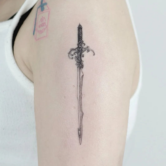 Small Blackwork Knife Tattoo on Men Arm by @has__tattoo
