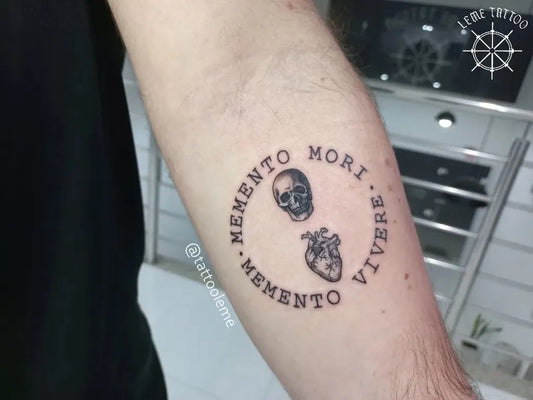 Small Blackwork Memento Mori Heart Skull on Men Arm Tattoo by @tattooleme