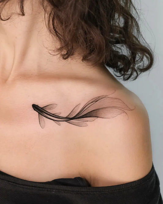 Small Blackwork Pisces Tattoo on Women Shoulder by @nastyafox