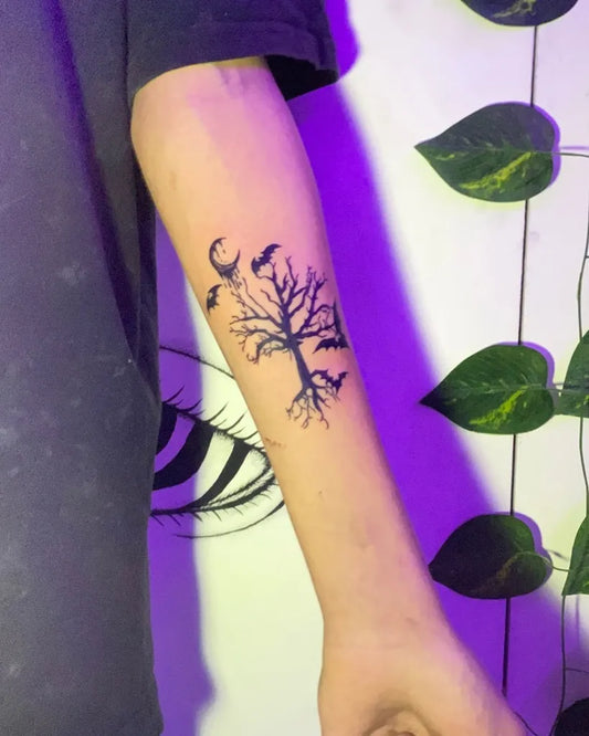 Small Blackwork Poison Tree Batson Women Arm Tattoo by @curlytattoo0