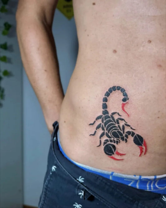 Small Blackwork Scorpion on Men Side Tattoo by @tattoo.by.lau