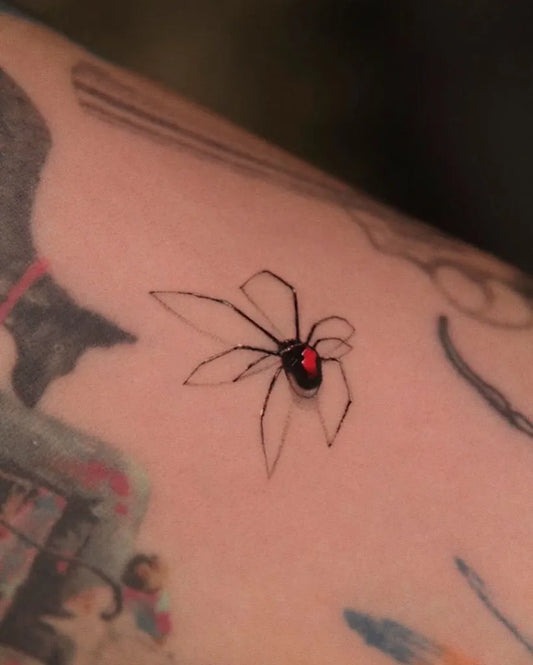 Small Blackwork Spider on Men Arm Tattoo by @blxcktt