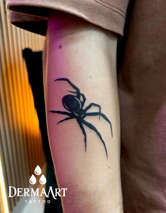 Small Blackwork Spider on Men Arm Tattoo by @luisairestattoo