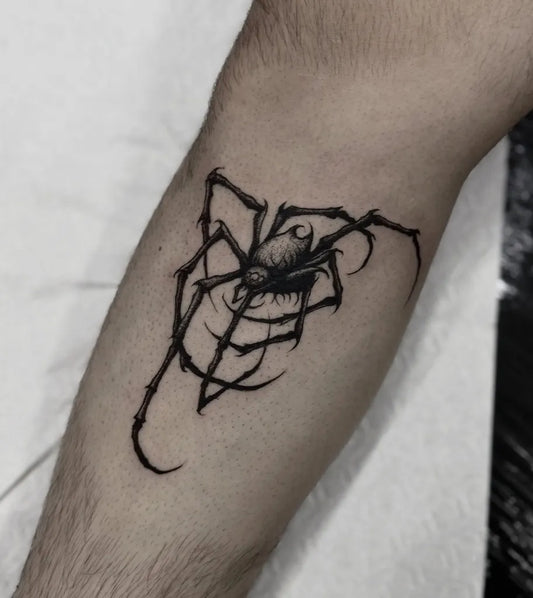 Small Blackwork Spider on Men Arm Tattoo by @miguelreyna_