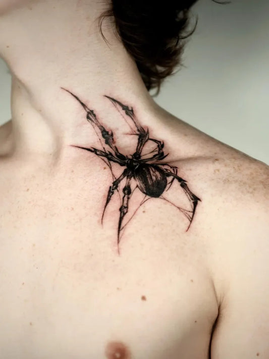 Small Blackwork Spider on Men Neck Tattoo by @jessx.tattoos