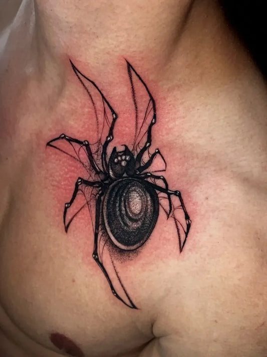 Small Blackwork Spider on Men Neck Tattoo by @jptattoo01