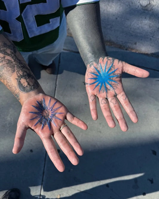 Small Blackwork Starburst on Men on Palms Tattoo by @ignorantstyletattoo