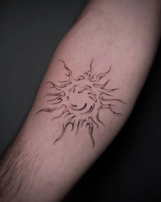Small Blackwork Sun on Men Arm Tattoo by @yar_ink_