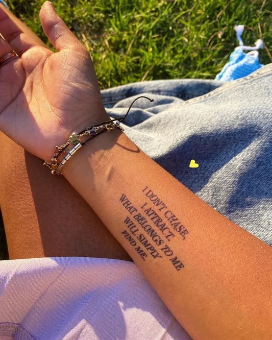 Small Blackwork Text Quote Tattoo on Women Forearm by @inkbox