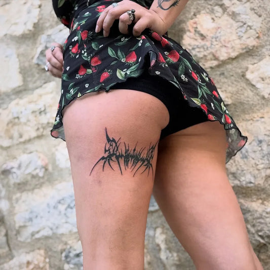 Small Blackwork Tribal on Women Leg Tattoo by @kaanseyhan