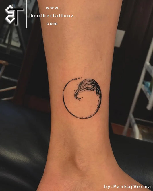 Small Blackwork Wave Tattoo on Women Ankle by @brothertattooz