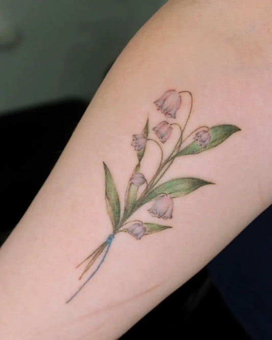 Small Botanical Lily of the Valley Women Arm Tattoo by @0.d00dle