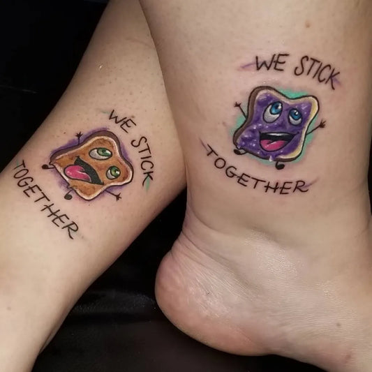 Small Cartoon Toast and Jelly on Women Legs Tattoo by @magnetizmtattsc