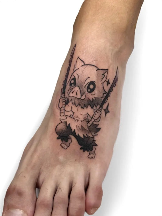 Small Chibi Inosuke on Women Foot Tattoo by @rizostattoo