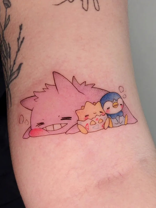 Small Chibi Pokemon Tattoo on Women Arm by @wasteofjace