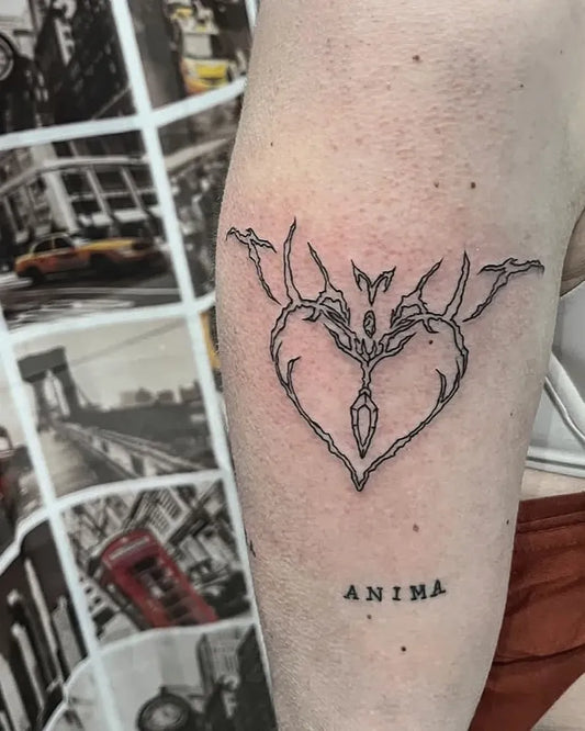 Small Cyber Sigilism Heart on Women Arm Tattoo by @blackscorpio_tattooer