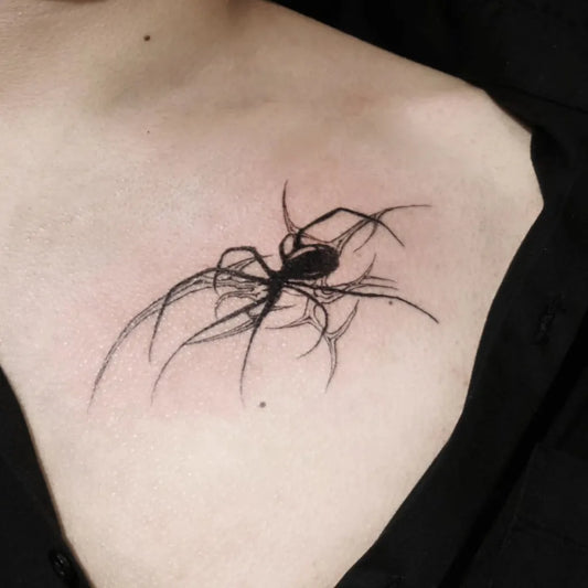 Small Cyber Sigilism Spider on Women Shoulder Tattoo by @h_artandtattoo.studio