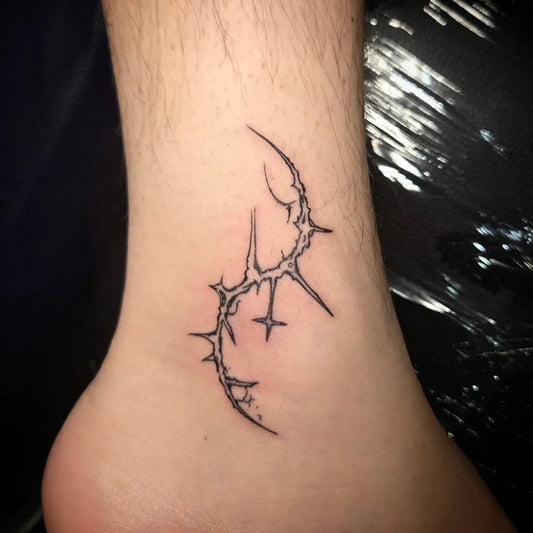 Small Cyber Sigilism Thorns on Men Ankle Tattoo by @gtb_tattoo