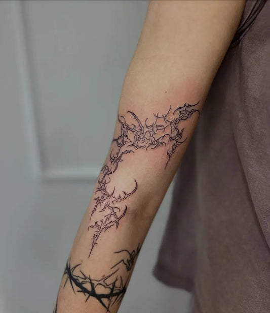 Small Cyber Sigilism Thorns on Women Arm Tattoo by @viaxtattoo