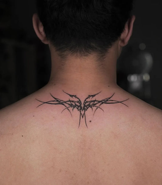 Small Cyber Sigilism on Men Nape Tattoo by @osho.ttt